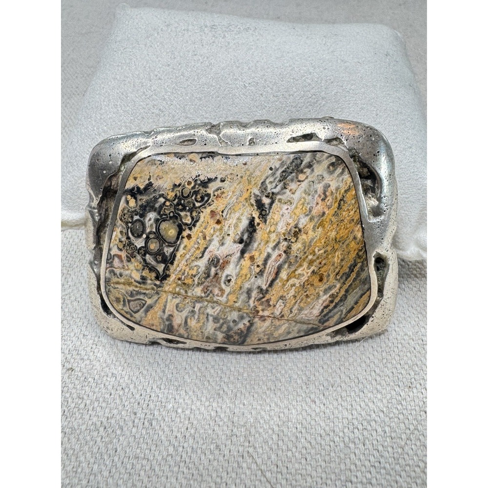 Orbicular Jasper Sterling Silver Artisan Belt Buckle 86.1g 2 1/2" Handmade